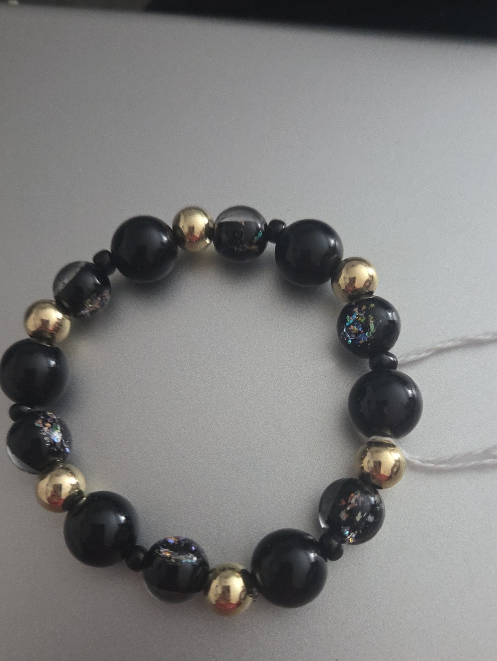 Black and Gold Beaded Stretch Bracelet - Women Jewelry